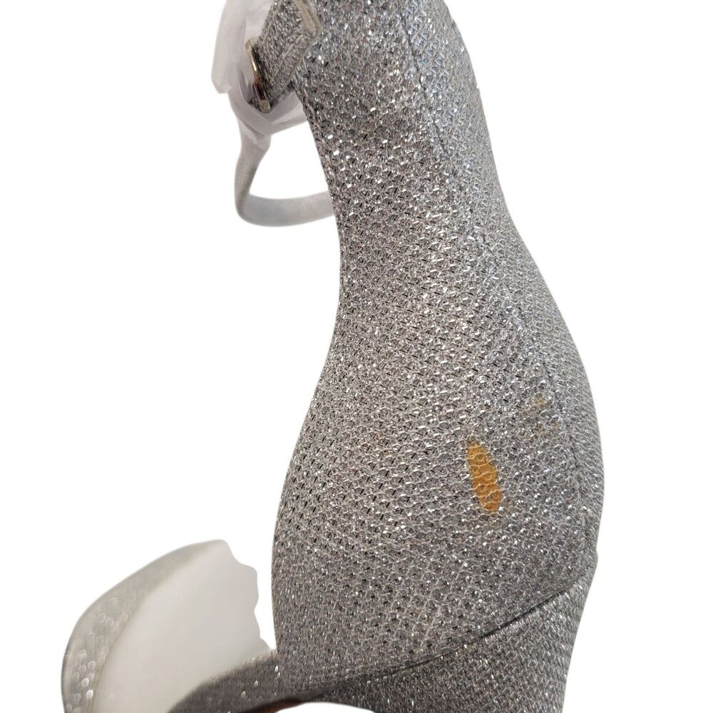 Qonetic Women's Silver Glitter Ankle Strap High Heels Stiletto Sandals Size 9.5 - Picture 7 of 14